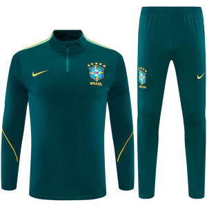 Mens Brazil Half-zip Dark Green Training Kit Suit 2026 Mens Brazil Half-zip Dark Green Training Kit Suit 2026 dark green drill top and pants front view