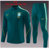 Kids Brazil Half-zip Dark Green Training Kit Suit 2026 dark green drill top and pants front view
