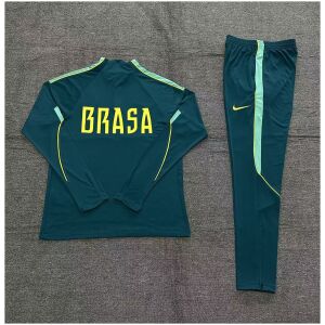 Kids Brazil Half-zip Dark Green Training Kit Suit 2026 rear view of shirt and shorts