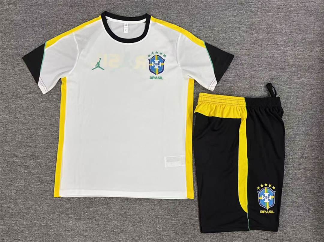 Kids Brazil Jordan Collaboration White Training Kit 2026 Kids Brazil Jordan Collaboration White Training Kit Kit 2026 rear view of shirt and shorts