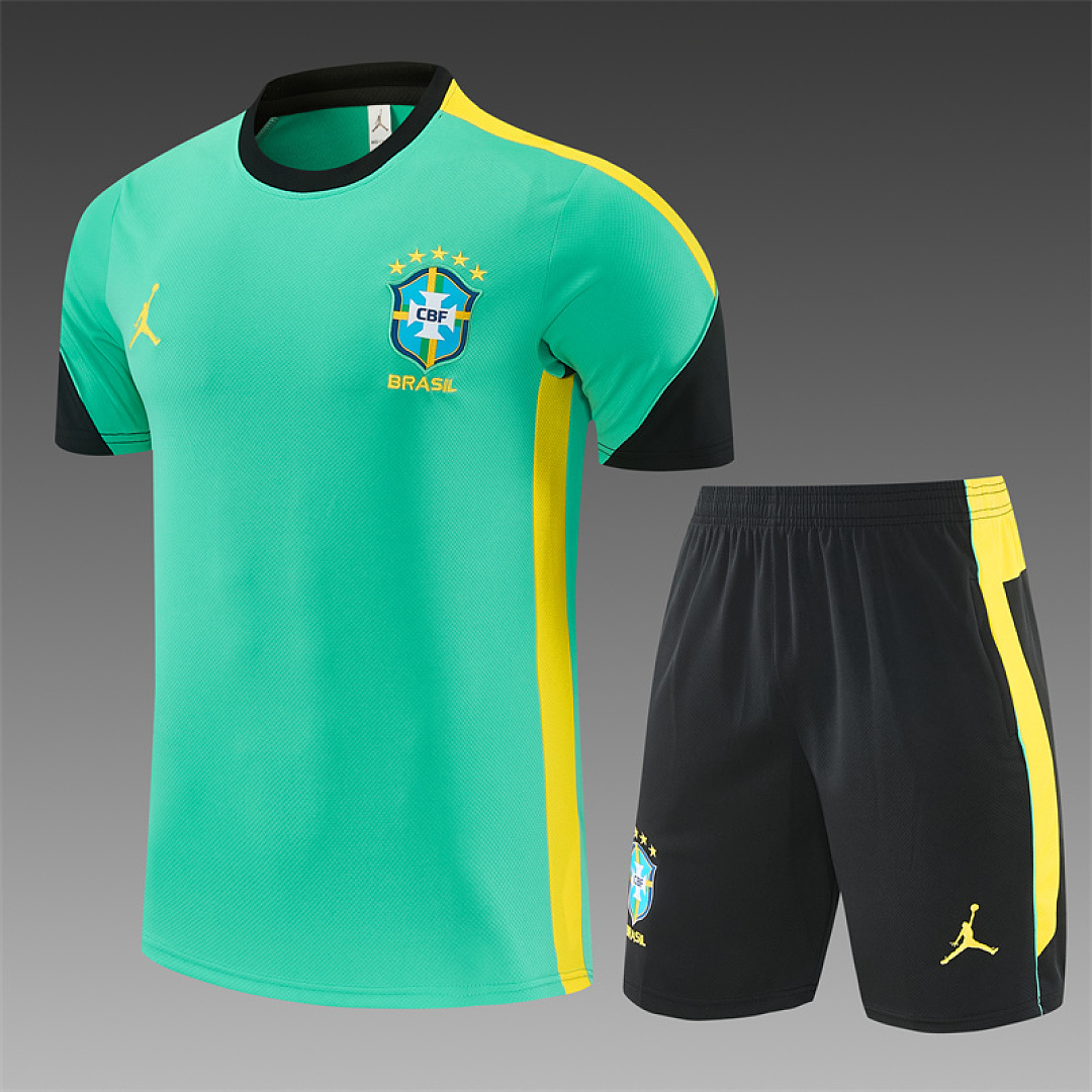 Mens Brazil Jordan Collaboration Light Green Training Kit 2026 Mens Brazil Jordan Collaboration Light Green Training Kit Kit 2026 rear view of shirt and shorts