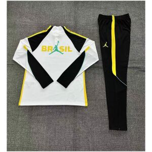 Kids Brazil Jordan Collaboration Half-zip White Training Kit Suit 2026 rear view of shirt and shorts