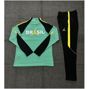Kids Brazil Jordan Collaboration Half-zip Light Green Training Kit Suit 2026 rear view of shirt and shorts