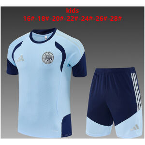 Kids Ajax Light Blue Training Kit Kit 2026/27 light blue shirt and navy shorts front view
