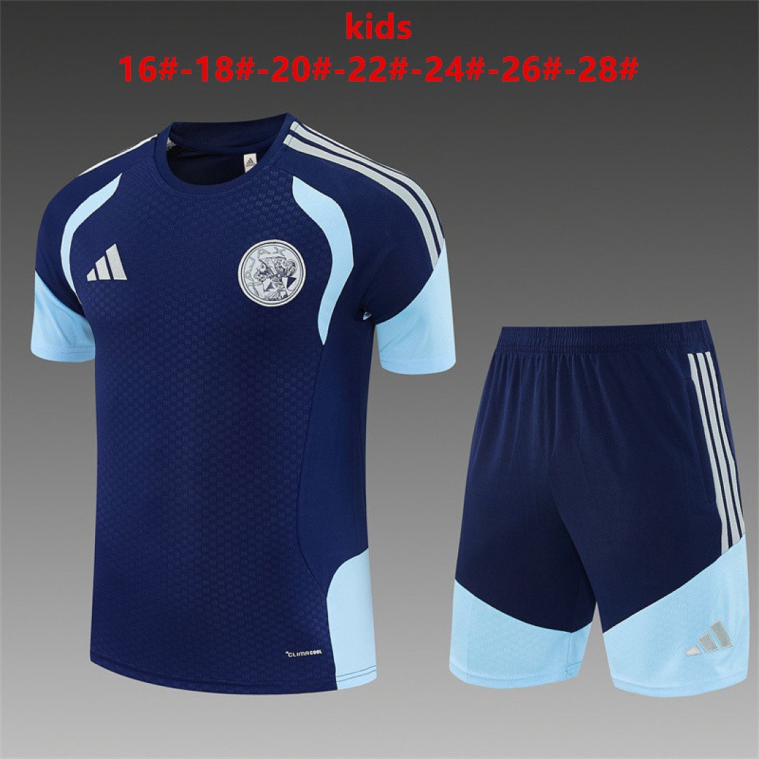 Kids Ajax Royal Blue Training Kit 2026/27 Kids Ajax Royal Blue Training Kit Kit 2026/27 royal blue training shirt and shorts front view