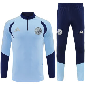 Mens Ajax Half-zip Light Blue Training Kit Suit 2026/27 light blue top and navy pants front view