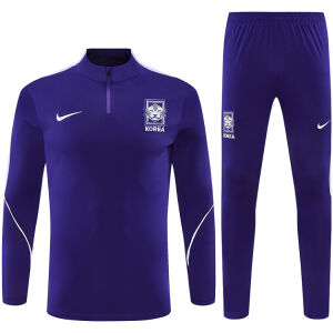 Mens South Korea Half-zip Purple Training Kit Suit 2026 purple top and matching pants front view