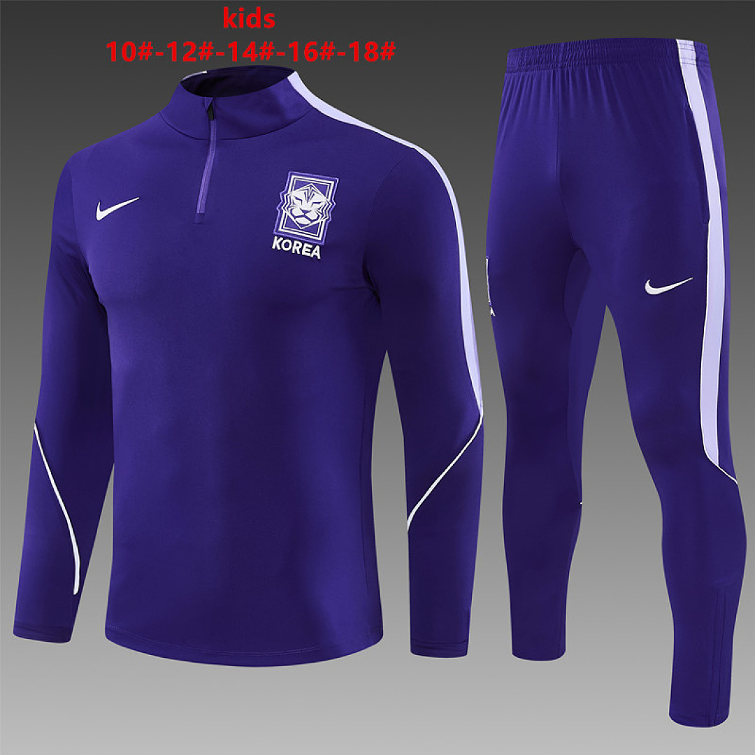 Kids South Korea Half-zip Purple Training Kit Suit 2026 Kids South Korea Half-zip Purple Training Kit Suit 2026 purple top and matching pants front view