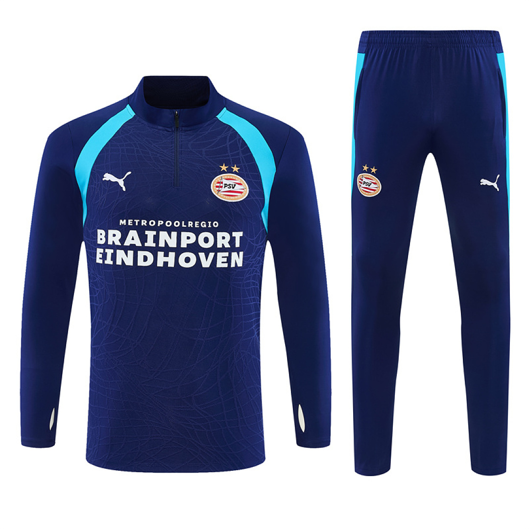 Mens PSV Eindhoven Half-zip Royal Blue Training Kit Suit 2026/27 Mens PSV Eindhoven Half-zip Royal Blue Training Kit Suit 2026/27 royal blue top and pants front view