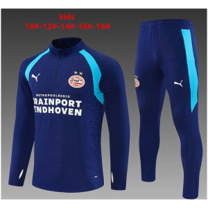 Kids PSV Eindhoven Half-zip Royal Blue Training Kit Suit 2026/27 Kids PSV Eindhoven Half-zip Royal Blue Training Kit Suit 2026/27 blue top and pants front view