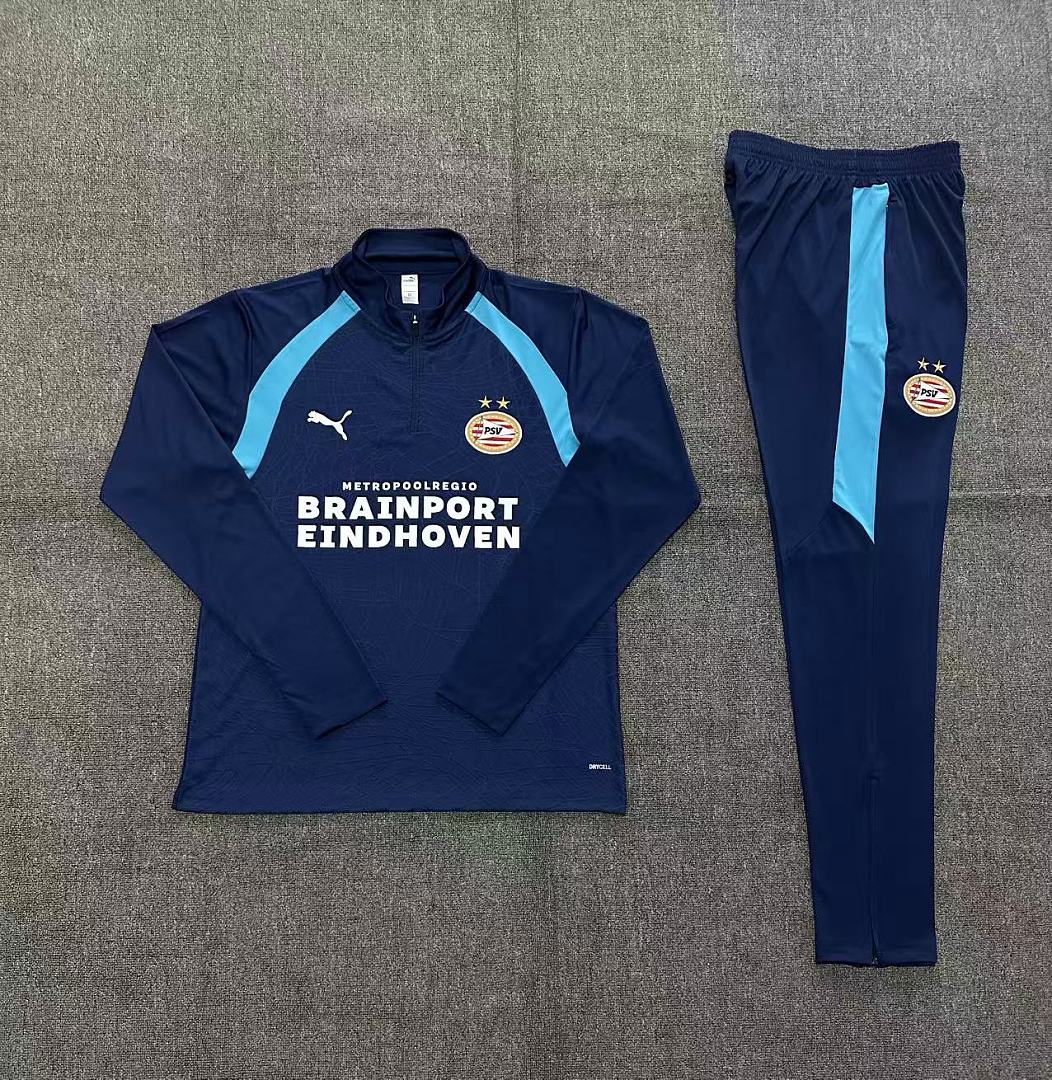 Kids PSV Eindhoven Half-zip Royal Blue Training Kit Suit 2026/27 Kids PSV Eindhoven Half-zip Royal Blue Training Kit Suit 2026/27 rear view of shirt and shorts