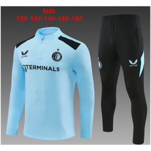 Kids Feyenoord Half-zip Light Blue Training Kit Suit 2026/27 light blue top and black pants front view