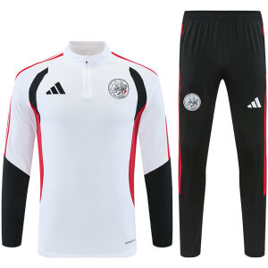 Mens Ajax Half-zip White Training Kit Suit 2026/27 white drill top and black track pants front view