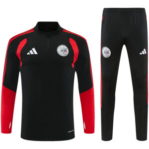 Mens Ajax Half-zip Black Training Kit Suit 2026/27 black drill top and tapered pants front view