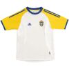 Mens Sweden Retro Away Jersey 2002 white shirt front view with yellow raglan sleeves and blue SvFF crest