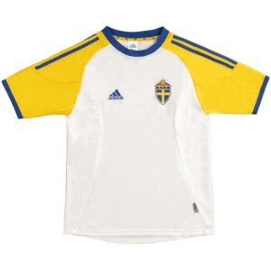 Mens Sweden Retro Away Jersey 2002 white shirt front view with yellow raglan sleeves and blue SvFF crest