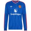 Mens Manchester United Long Sleeve Away Jersey 2026/27 royal blue shirt front view with Trefoil logo and Snapdragon sponsor