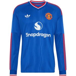 Mens Manchester United Long Sleeve Away Jersey 2026/27 royal blue shirt front view with Trefoil logo and Snapdragon sponsor