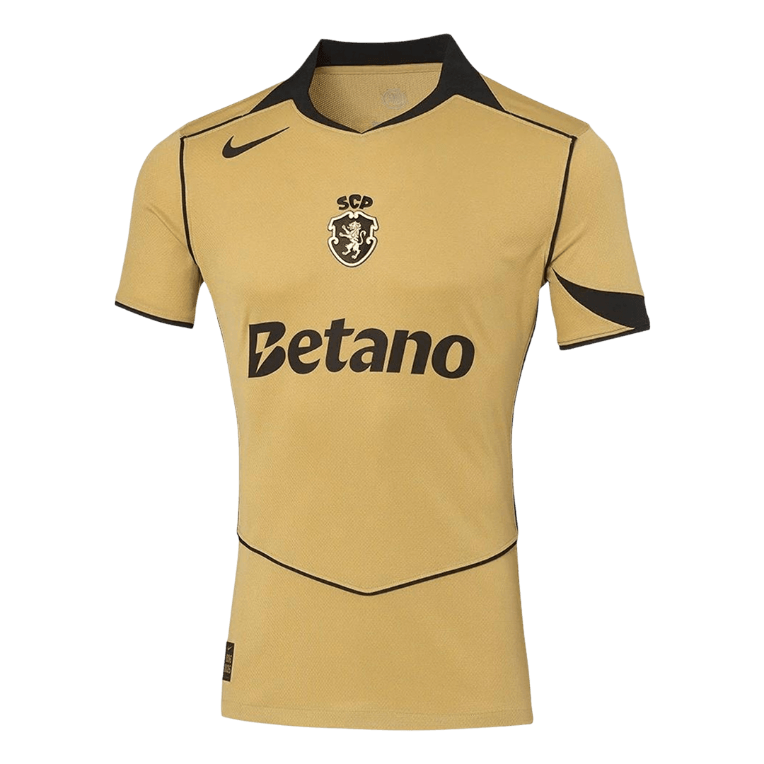 Mens Sporting CP Away Jersey 2026/27 Mens Sporting CP Away Jersey 2026/27 front view in gold with black collar