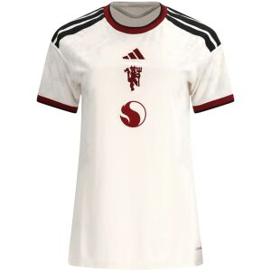 Womens Manchester United Third Jersey 2026/27 cream shirt front view with centered maroon Red Devil crest