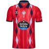 Mens Celta Vigo Third Jersey 2026/27 red shirt front view with argyle diamond pattern and navy polo collar