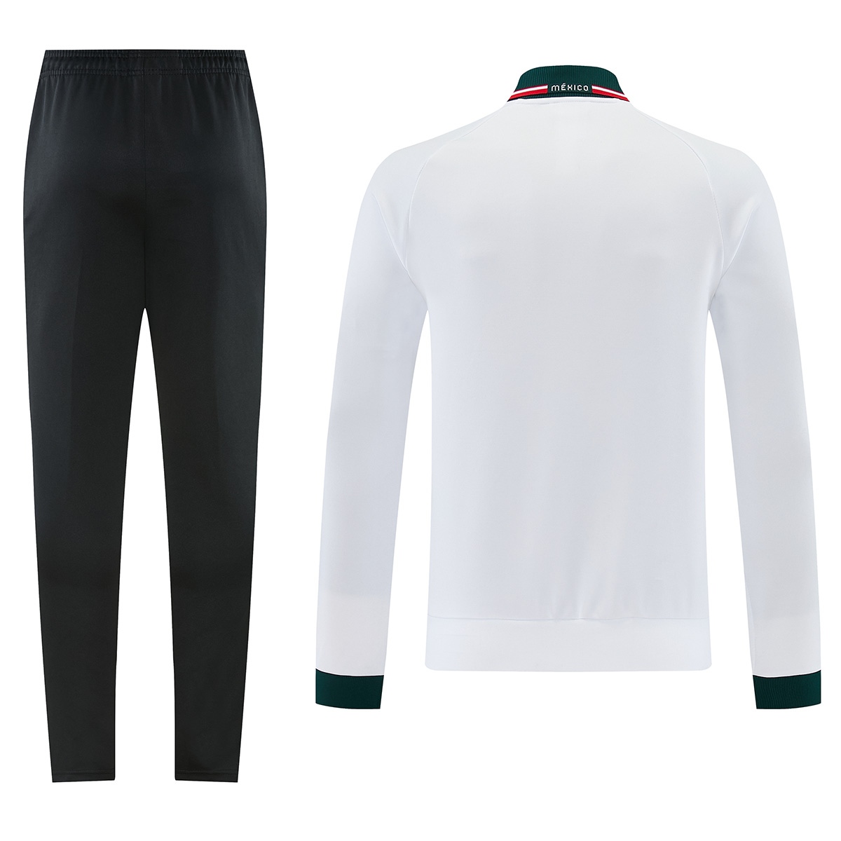 Mens Mexico Jacket White Training Kit Suit 2026 Mens Mexico Jacket White Training Kit Suit 2026 rear view showing white back panel, MÉXICO collar print, and dark pants
