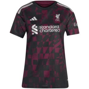 Womens Liverpool Third Jersey 2026/27 front view in black and burgundy houndstooth with white Liverbird crest
