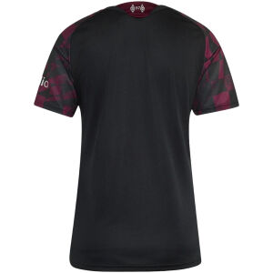 Womens Liverpool Third Jersey 2026/27 rear view showing solid black back panel and 97 Hillsborough memorial emblem