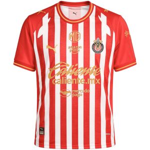Mens Chivas Home Jersey 2026/27 Mens Chivas Home Jersey 2026/27 front view in red and white stripes with gold Caliente sponsor