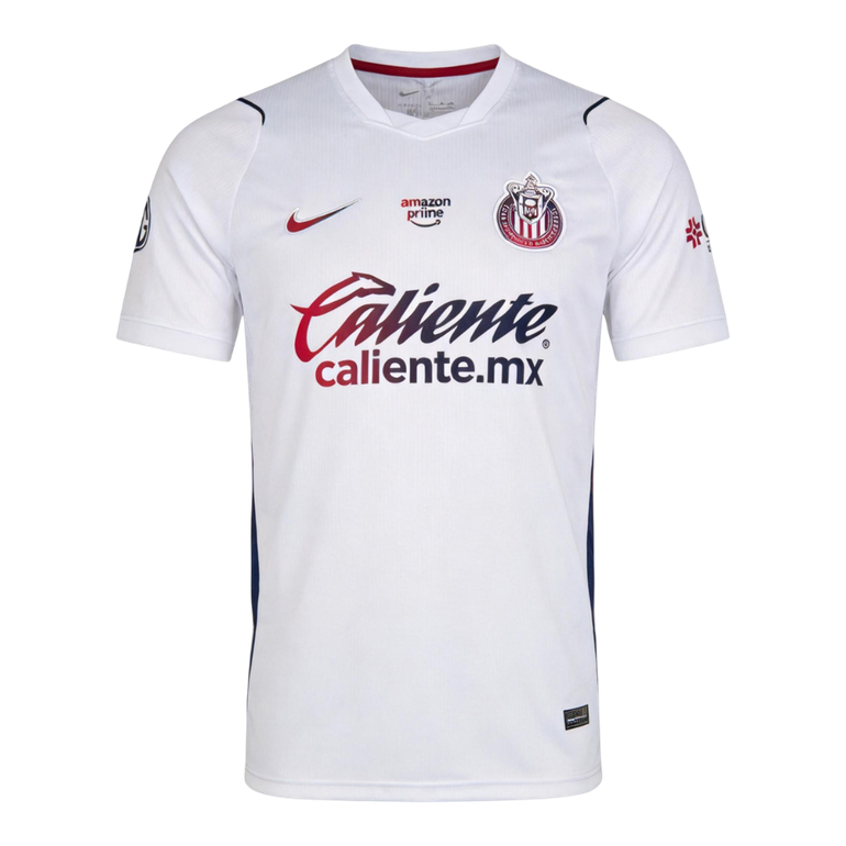 Mens Chivas Away Jersey 2026/27 Mens Chivas Away Jersey 2026/27 white shirt front view with club crest and Caliente sponsor