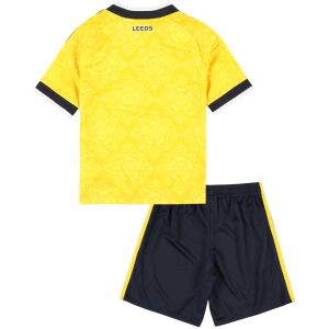 Kids Leeds United Away Kit 2026/27 youth uniform rear view showing yellow shirt with LEEDS collar text