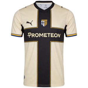 Mens Parma Calcio 1913 Home Jersey 2026/27 cream shirt front view featuring black cross and Prometeon sponsor