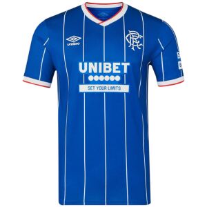 Mens Glasgow Rangers Home Jersey 2026/27 royal blue shirt front view with white pinstripes and RFC crest