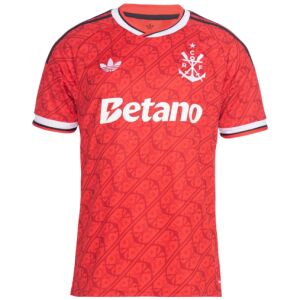 Mens CR Flamengo Third Jersey 2026/27 red shirt front view with nautical jacquard, Trefoil and rowing crest