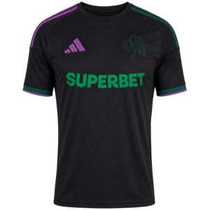 Mens Panathinaikos FC Third Jersey 2026/27 black shirt front view showing asymmetric purple and green stripes