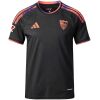 Mens Sevilla Third Jersey 2026/27 black shirt front view featuring iridescent sunset gradient stripes and coral crest