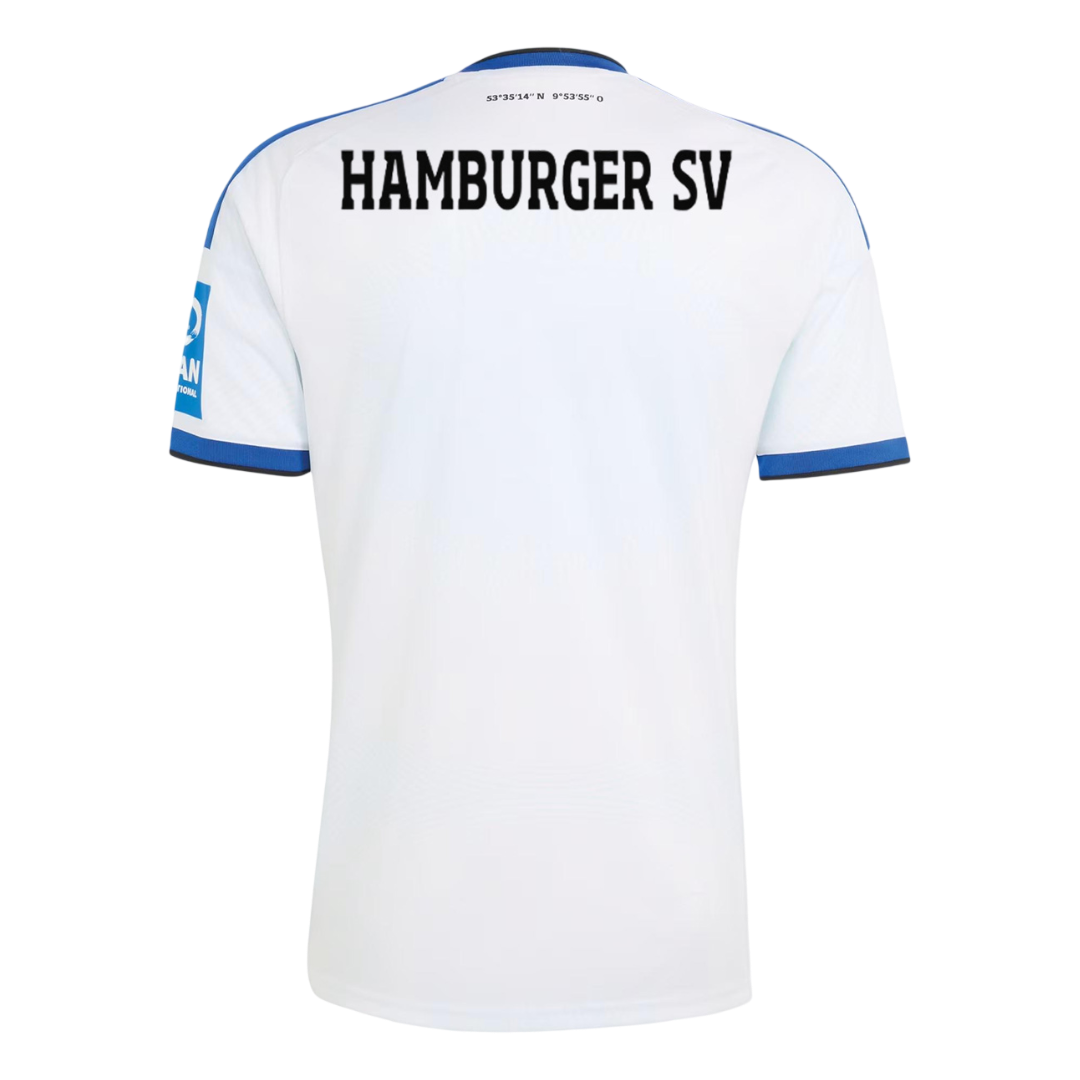 Mens HSV Hamburg Home Jersey 2026/27 Mens HSV Hamburg Home Jersey 2026/27 white shirt back view showing Volksparkstadion coordinates and HAMBURGER SV text