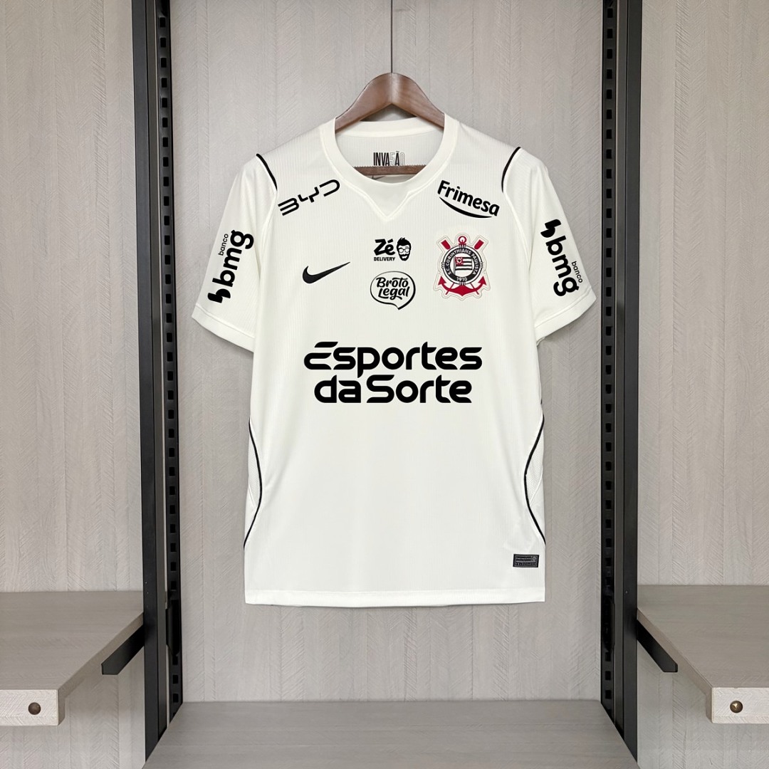 Mens Corinthians Full Sponsors logo Home Jersey 2026/27 Mens Corinthians Full Sponsors logo Home Jersey 2026/27 front view in white with full sponsor logos and anchor crest