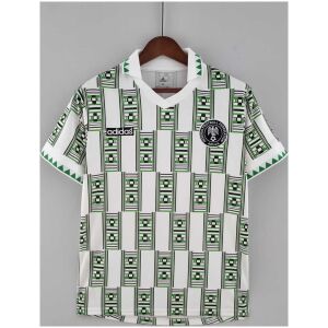 Mens Nigeria Retro Away Jersey 1994 Mens Nigeria Retro Away Jersey 1994 front view in white with green geometric print and NFF crest