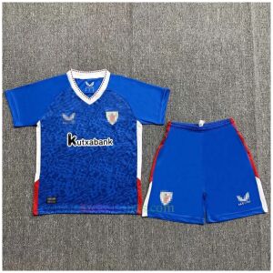 Kids Athletic Bilbao Away Kit 2024/25 Royal blue kids shirt with tonal print and Kutxabank sponsor front view