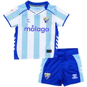 Kids Malaga Home Kit 2025/26 Kids Malaga two-piece kit with striped shirt and shorts front view